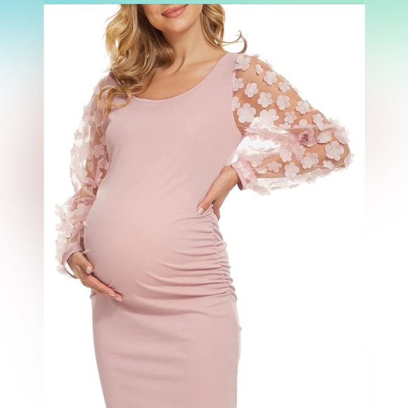 🎉Host Pick 🎉 Floral Bishop Sleeve Midi Pencil Maternity Dress 🤰🏽WORN ONCE! - Picture 3 of 10